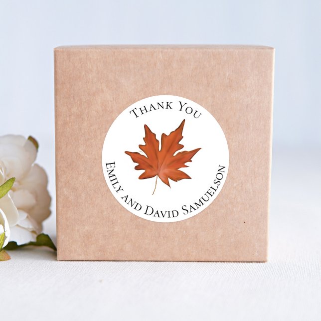 Sticker Rond Merci Mariage d'aquarelle automne (Fall leaves custom thank you sticker. )