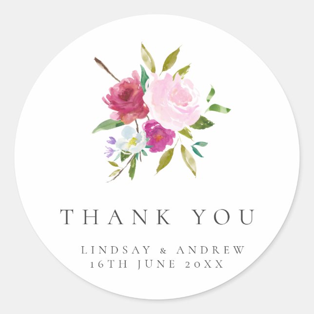 Sticker Rond Merci Mariage d'aquarelle florale gras (Devant)
