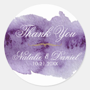 Sticker Rond Merci Mariage d'aquarelle ultra violet