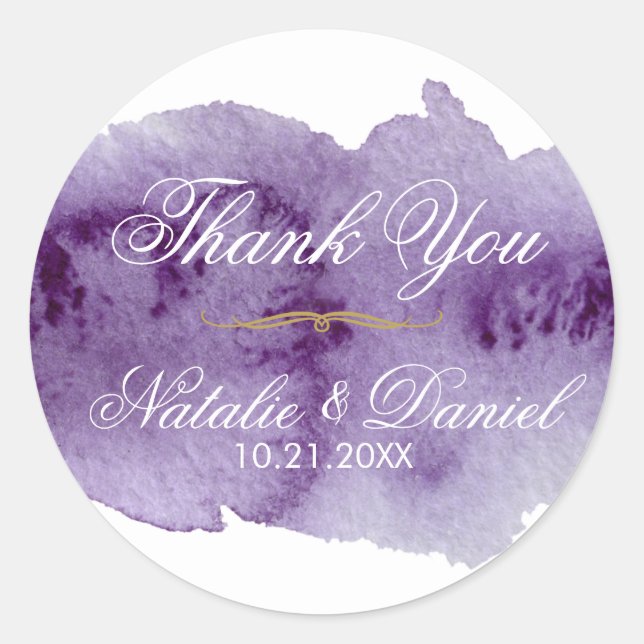 Sticker Rond Merci Mariage d'aquarelle ultra violet (Devant)