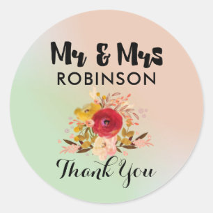 Sticker Rond Merci Mariage de bouquet à aquarelle fleurie