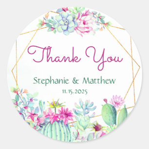 Sticker Rond Merci Mariage de Cactus géométrique Succulent