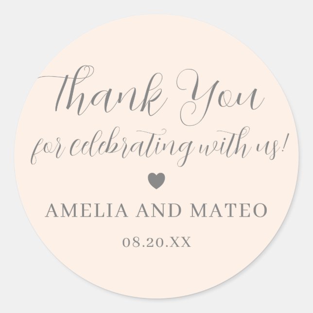 Sticker Rond Merci Mariage de calligraphie rose pâle Favoriser (Devant)