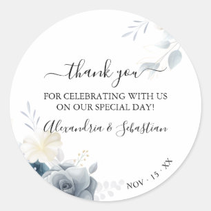Sticker Rond Merci Mariage de fleurs d'aquarelle