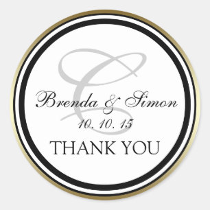 Sticker Rond Merci Mariage de Monogramme C noir or
