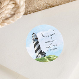 Sticker Rond Merci Mariage de phare d'aquarelle