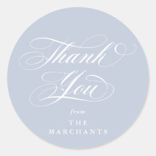 Sticker Rond Merci Mariage de script élégant bleu doux