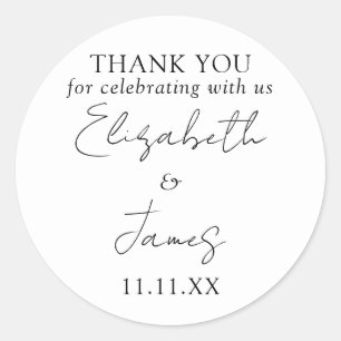 Sticker Rond Merci Mariage de script noir et blanc élégant
