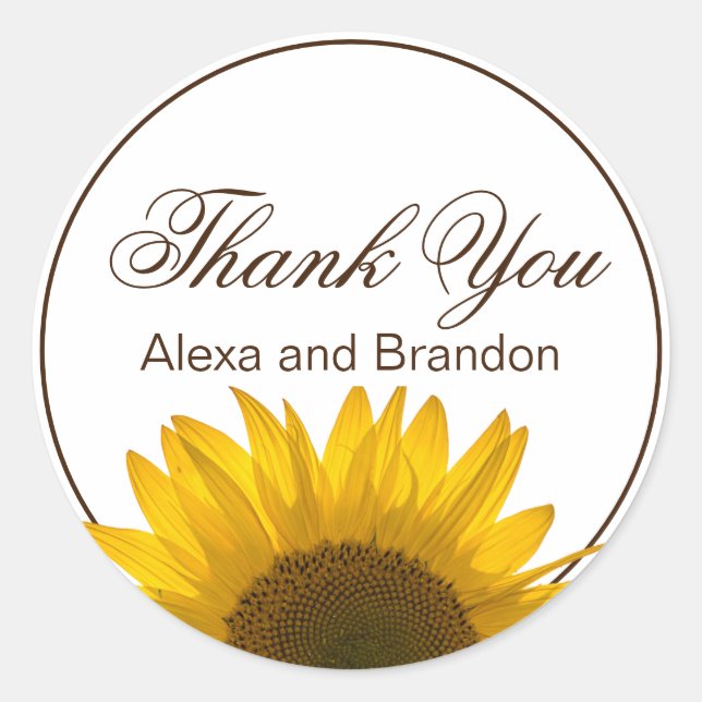 Sticker Rond Merci Mariage de tournesol (Devant)