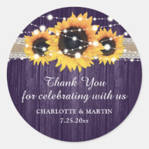 Merci Mariage de tournesol en bois violet rustique