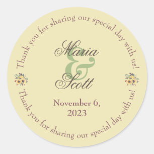 Sticker Rond Merci Mariage de tournesol rustique