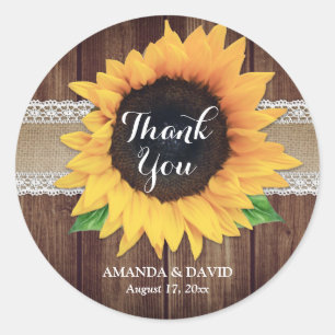 Sticker Rond Merci Mariage de tournesol rustique