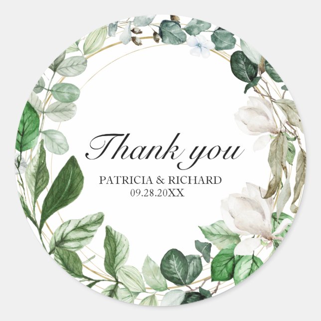 Sticker Rond Merci Mariage de verdure géométrique (Devant)