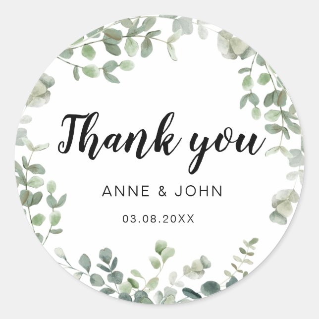 Sticker Rond Merci! Mariage d'eucalyptus (Devant)