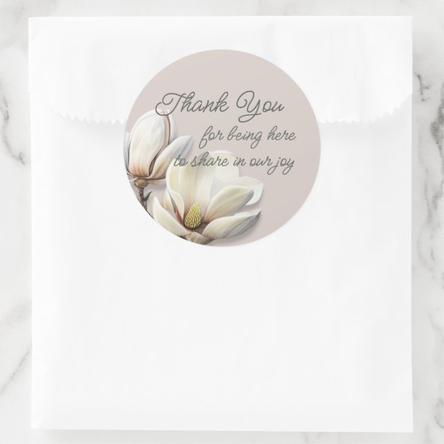 Sticker Rond Merci Mariage du sud de la Magnolia (Sac)