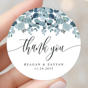 Sticker Rond Merci Mariage Dusty Blue Eucalyptus