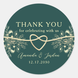 Sticker Rond Merci Mariage Emerald Gold