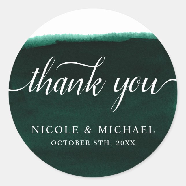 Sticker Rond Merci Mariage Emerald Green (Devant)