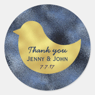 Sticker Rond Merci Mariage en or bleu minimalisme