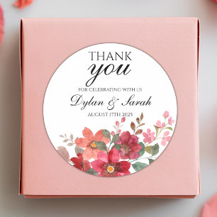 Sticker Rond Merci Mariage Faveur Floral Rouge