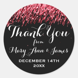 Sticker Rond Merci mariage Favor Tag Falling Stars Red