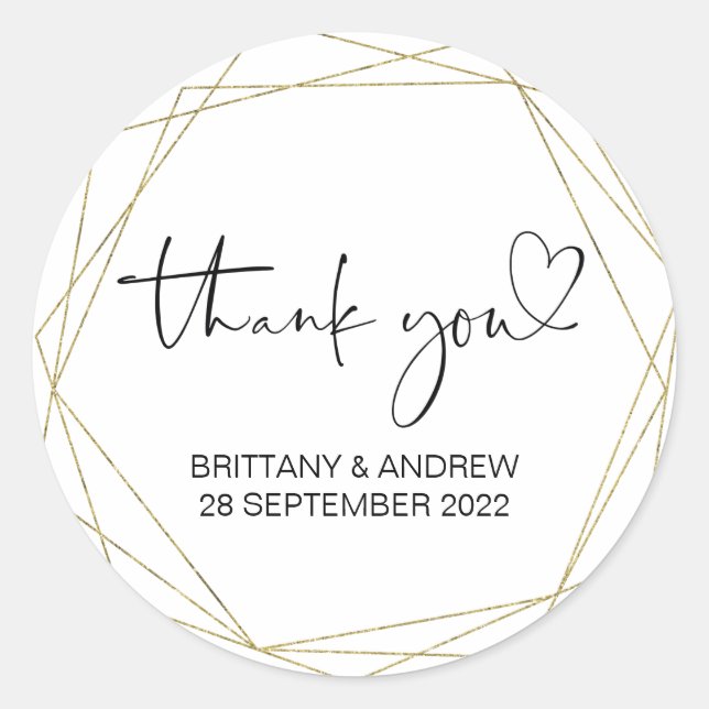 Sticker Rond Merci Mariage Favor Traitement Sac Jar Cute Or (Devant)