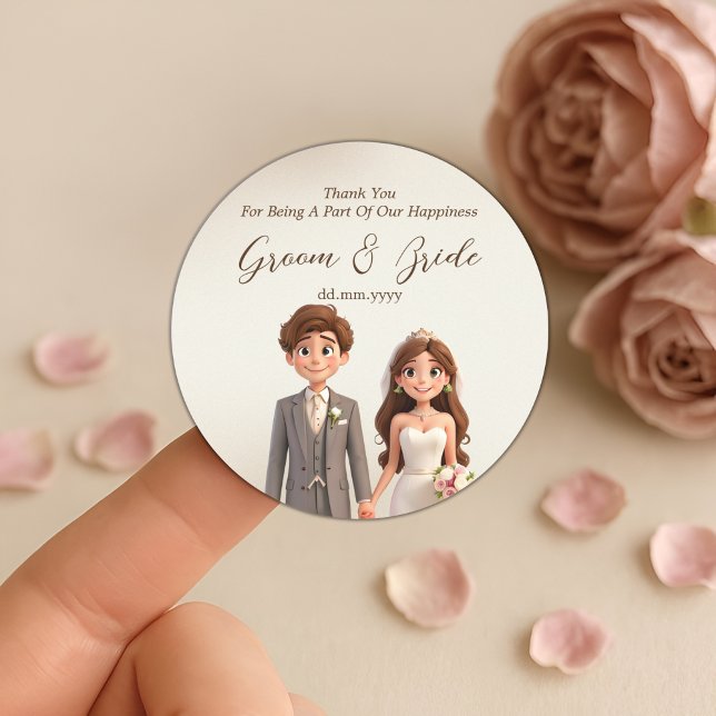 Sticker Rond Merci Mariage favorise Couple Illustration (Créateur téléchargé)