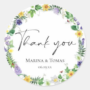 Sticker Rond Merci Mariage Fleur sauvage rustique