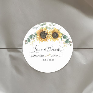 Sticker Rond Merci Mariage floral de tournesol Eucalyptus