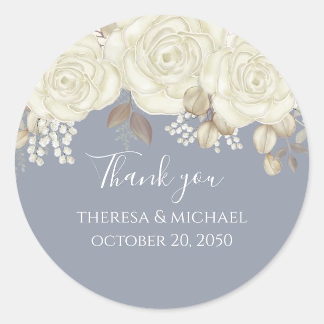 Sticker Rond Merci mariage Floral Elégant Rose Aquarelle (Devant)