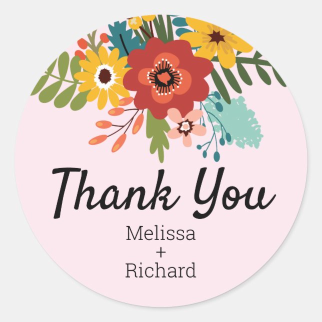 Sticker Rond Merci Mariage floral moderne Pastel Pink (Devant)