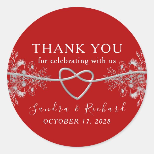 Sticker Rond Merci Mariage Floral Rouge Favoriser (Devant)