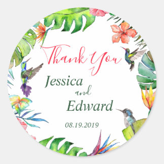 Sticker Rond Merci Mariage floral tropical