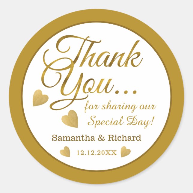 Sticker Rond Merci Mariage Gold Mariée Et Groom Favor (Devant)
