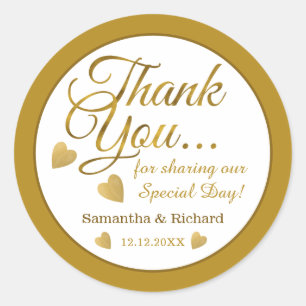 Sticker Rond Merci Mariage Gold Mariée Et Groom Favor
