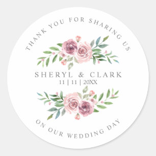Sticker Rond Merci mariage invités sur Garland rose