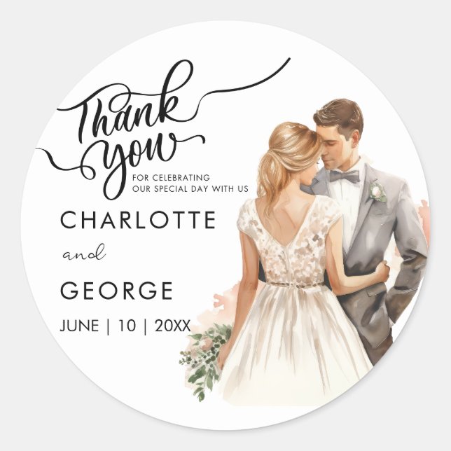 Sticker Rond Merci Mariage mariée arrière aquarelle (Devant)