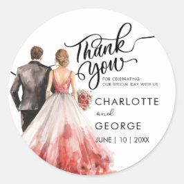 Sticker Rond Merci Mariage mariée arrière aquarelle