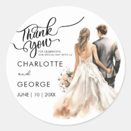 Sticker Rond Merci Mariage mariée arrière aquarelle