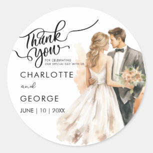 Sticker Rond Merci Mariage Mariée Marié Dos Aquarelle Clas