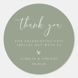 Sticker Rond Merci Mariage minimaliste Sage vert