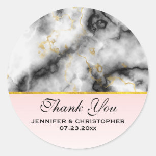 Sticker Rond Merci Mariage moderne en marbre gris blanc