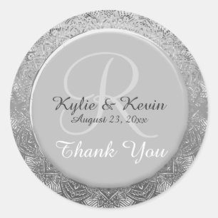 Sticker Rond Merci Mariage Monogram Silver sur mesure