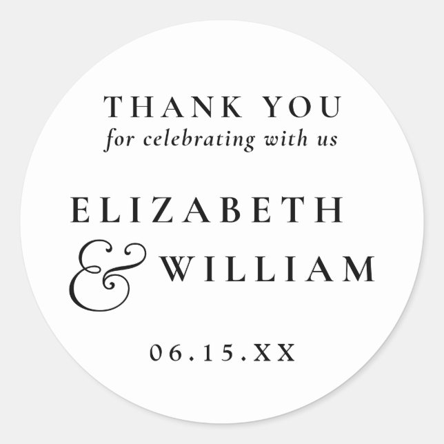 Sticker Rond Merci Mariage Monogramme moderne noir et blanc (Devant)
