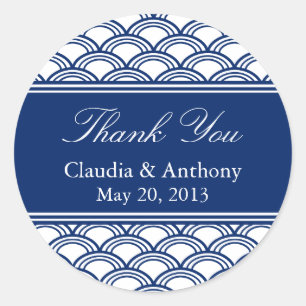 Sticker Rond Merci Mariage Motif Royal Blue Seigaiha