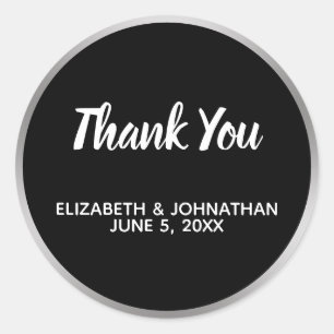 Sticker Rond Merci Mariage noir et argent Faux