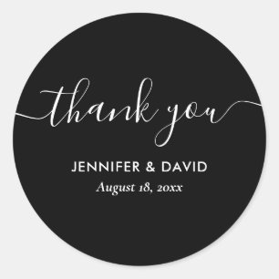 Sticker Rond Merci Mariage noir et blanc moderne
