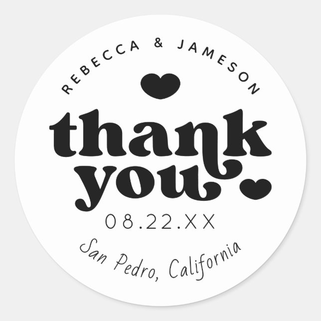 Sticker Rond Merci Mariage noir et blanc Retro Union (Devant)