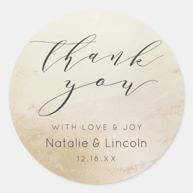 Sticker Rond Merci Mariage Ombre Jaune Or Frosted (Devant)