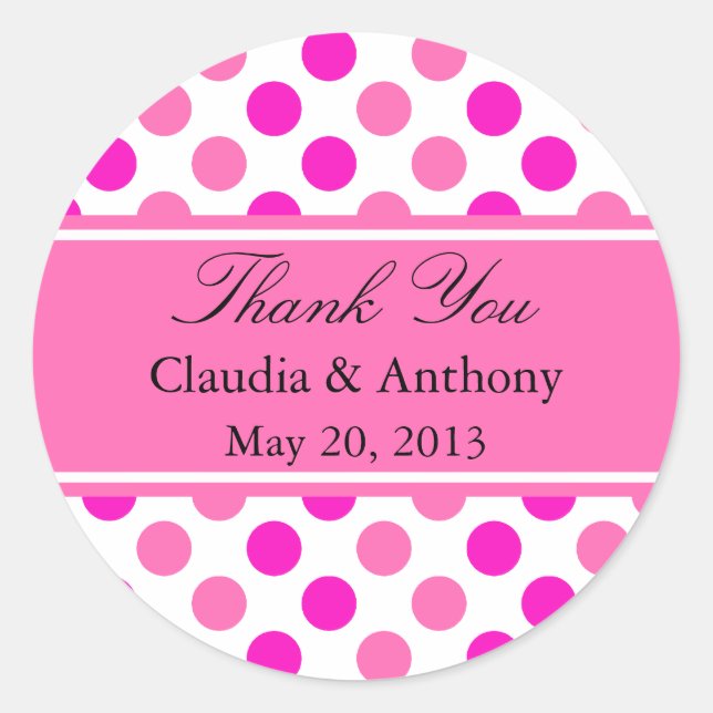 Sticker Rond Merci Mariage Pois rose (Devant)